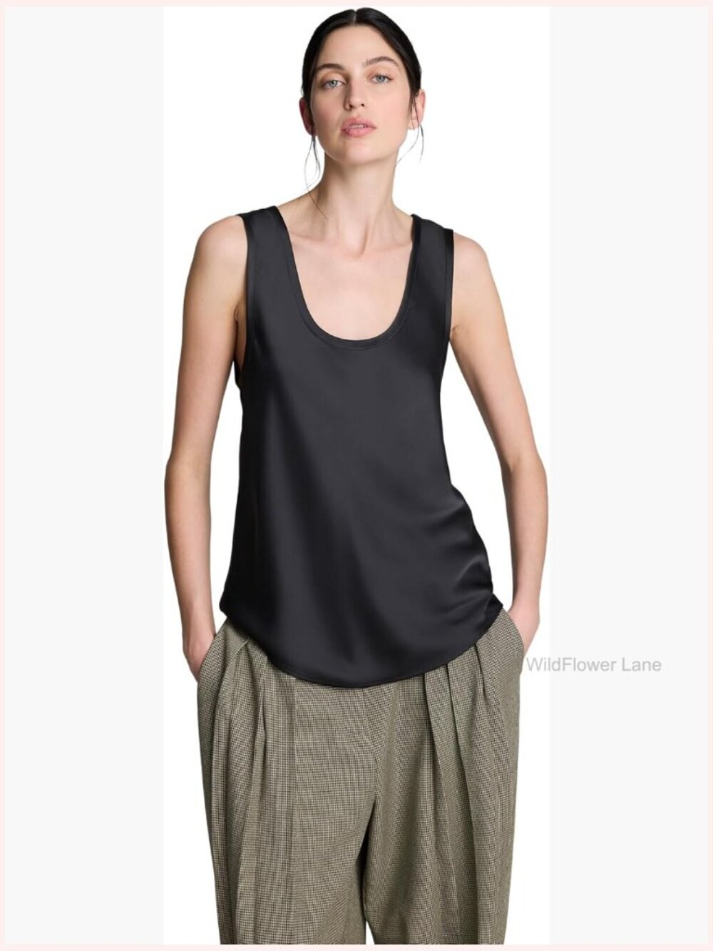 Sleeveless Satin Scoop Neck Tank Top - Women's Tanks